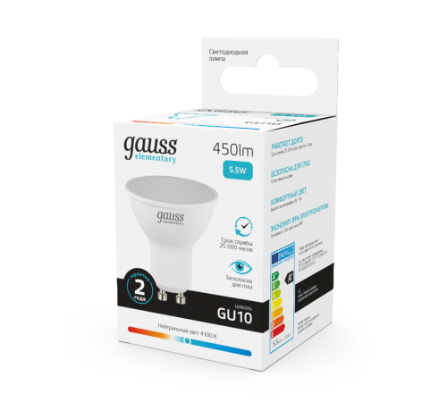 Лампа светодиодная LED 5,5Вт GU10 220В 4100К Elementary MR16  13626  Gauss