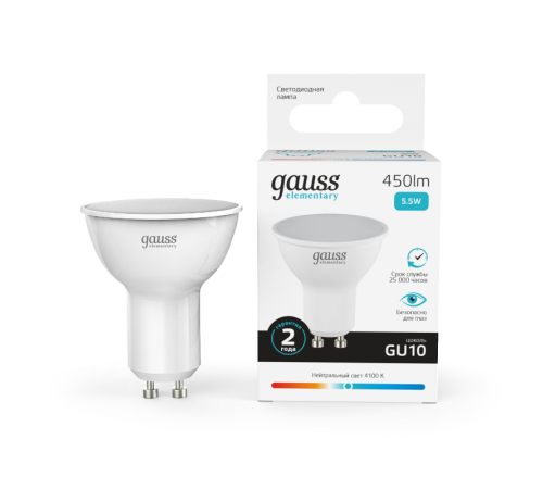 Лампа светодиодная LED 5,5Вт GU10 220В 4100К Elementary MR16  13626  Gauss