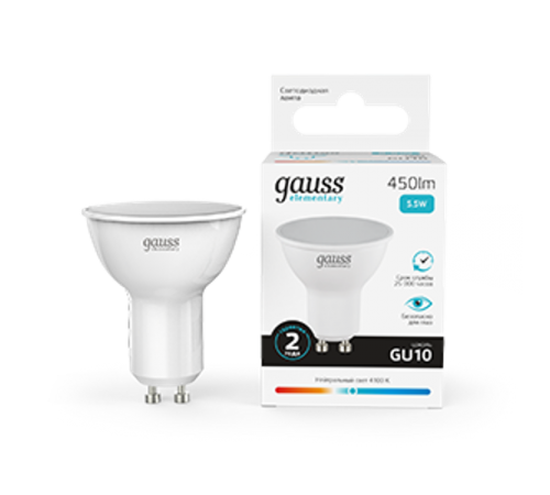 Лампа светодиодная LED 5,5Вт GU10 220В 4100К Elementary MR16  13626  Gauss
