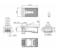 Hyperline PLEZ-8P8C-U-C6-SH-100 Разъем легкой оконцовки RJ-45 (8P8C), кат. 6 (50 µ"/ 50 микродюймов), экран. (уп. 100шт.)  403344  Hyperline