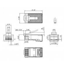 Hyperline PLEZ-8P8C-U-C6-SH-100 Разъем легкой оконцовки RJ-45 (8P8C), кат. 6 (50 µ"/ 50 микродюймов), экран. (уп. 100шт.)  403344  Hyperline