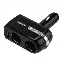 Разветвитель автоприкуривателя 2 гнезда 1хUSB (5 V 1000 mA)  16-0238  REXANT