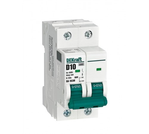 Выключатель автоматический без теплозащиты двухполюсный ВА-103М2P 10А характеристика D 6кА  12546DEK  Dekraft
