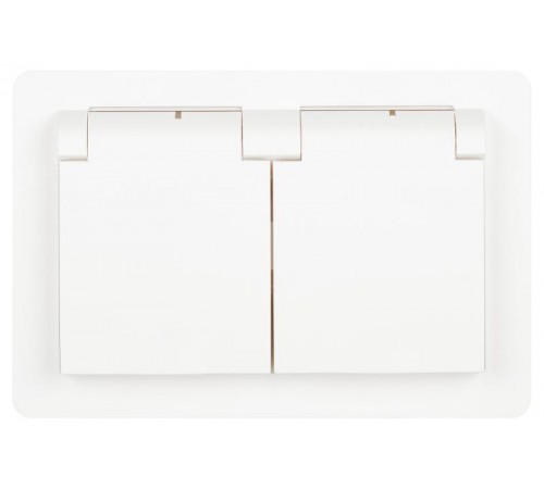 Розетка Intro Style 7-210-01 2х2P+E Schuko с крышкой штор., 16А-250В, СУ, IP44, белый   Б0062873  Intro