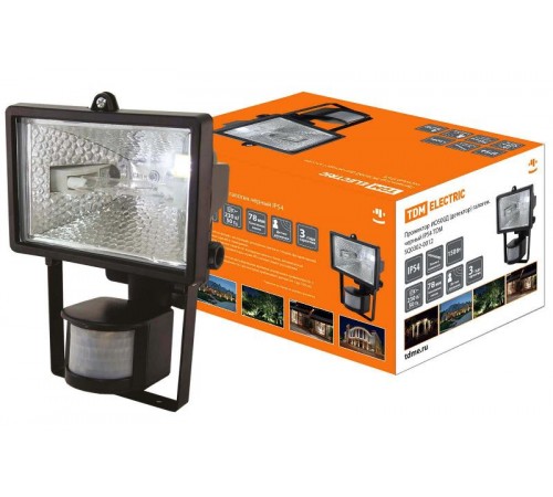 Прожектор галогенный ИО 500Д 500Вт IP54 черный, детектор  SQ0302-0012  TDM