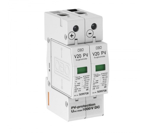 Устройства защиты от импульсных перенапряжений УЗИП для фотогальванических сетей (Класс II), 1000 В (V20-C 2-PH-1000)  5094617  OBO Bettermann