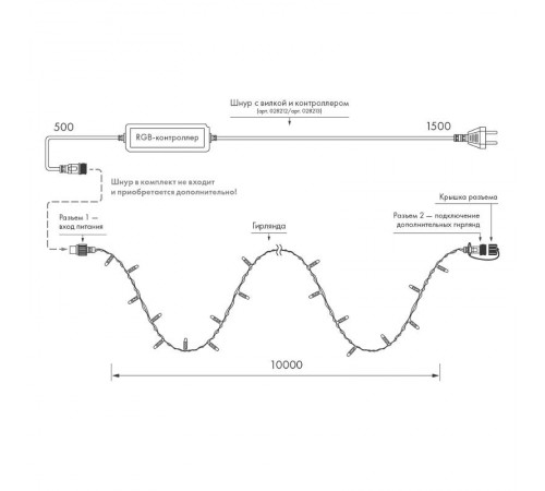 Светодиодная гирлянда ARD-STRING-CLASSIC-20000-BLACK-200LED-MILK-SYNC RGB (230V, 13W) (Ardecoled, IP65)  028205  Arlight