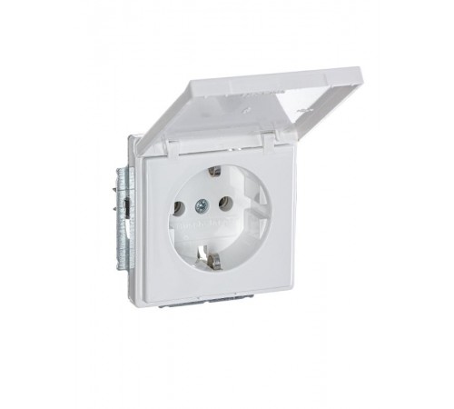 Розетка SCHUKO 16А 250В с крышкой, серия solo/future, цвет davos/альпийский белый  2018-0-1509   2CKA002018A1509  ABB