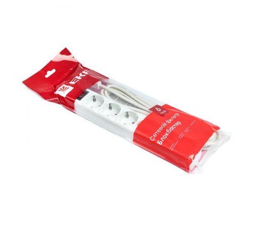 Сетевой фильтр 6*5м 16А/3,2кВт с выкл. c/з ПВС 3х1,0 Блокбастер XL EKF PROxima  UFA16-310-6-05  EKF