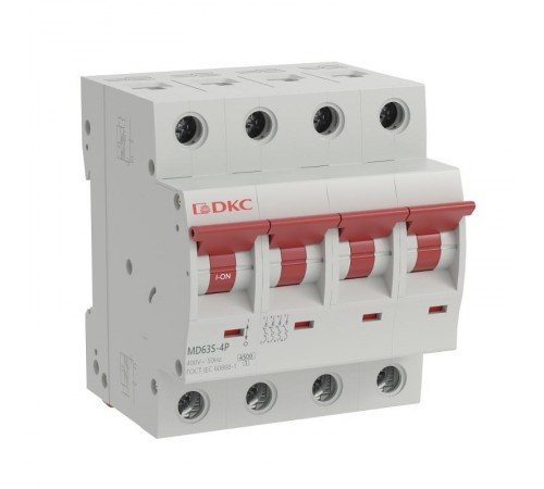 Автоматический выключатель модульный YON max типа MD63S, 4,5кА, 4 полюса, хар-ка D, 6А  MD63S-4PD6  DKC