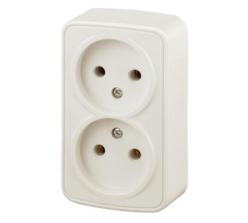 Розетка Intro Polo 3-203-02 без заземления двойная 2х2P, 16A-250В, IP20, ОУ, слоновая кость  Б0053567  Intro