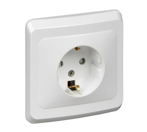 Этюд Белый С/У Розетка с заземлением с защитными шторками  PC16-004B  SE