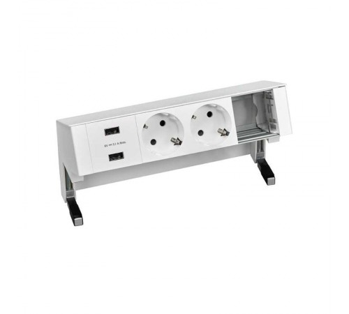Настольный x4 розеточный блок, 2x2P+E, 2xUSB з/у, 1 пустой модуль, белый, S400  42422000-130  Simon