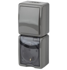 Блок розетка+выключатель вертикальный IP54, 16A(10AX)-250В, ОУ, 11-7407-03 Эра Эксперт, Серый  Б0036005  ЭРА