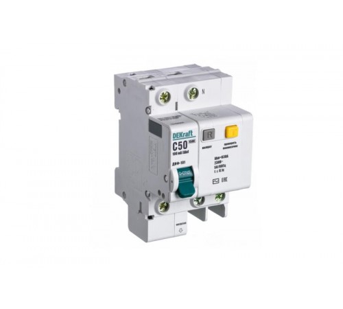 Выключатель автоматический дифференциального тока со встроенной защитой от сверхтоков ДИФ-101 1P+N 50А 30мА AC С  15162DEK  DEKraft