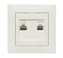 Валенсия розетка RJ-45+RJ11 2-местная белая EKF PROxima  EWK02-035-30  EKF