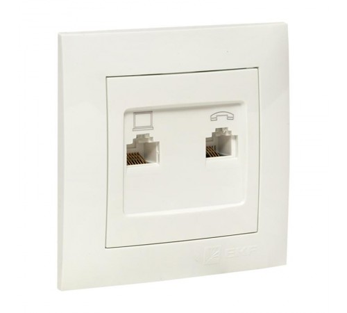 Валенсия розетка RJ-45+RJ11 2-местная белая EKF PROxima  EWK02-035-30  EKF