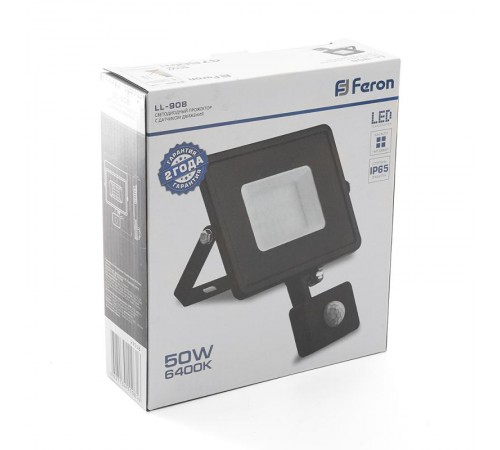 Прожектор светодиодный с датчиком LL-908 IP44 50W 6400K  29558  Feron