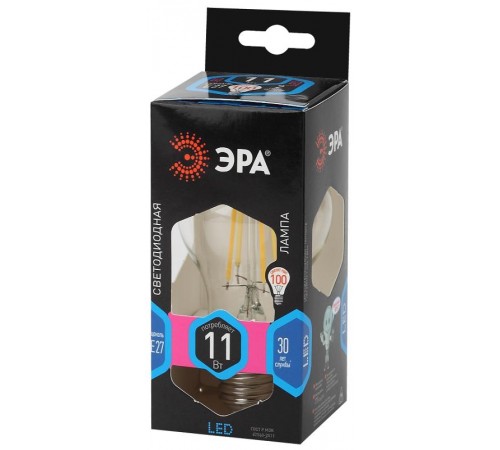 Лампа светодиодная F-LED A60-11W-840-E27 (филамент, груша, 11Вт, нейтр, Е27)  Б0035026  ЭРА