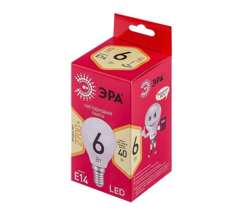 Лампа светодиодная RED LINE LED P45-6W-827-E14 R Е14 / E14 6 Вт теплый белый свет  Б0051058  ЭРА