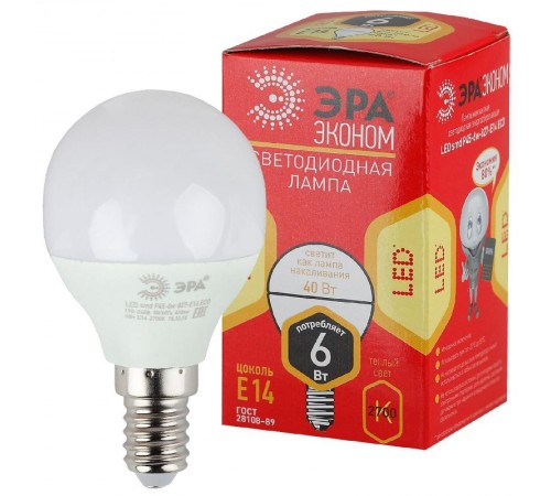 Лампа светодиодная RED LINE LED P45-6W-827-E14 R Е14 / E14 6 Вт теплый белый свет  Б0051058  ЭРА