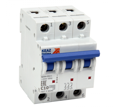 Выключатель автоматический трехполюсный OptiDin BM63-3L4-УХЛ3-АЭС  233502  КЭАЗ