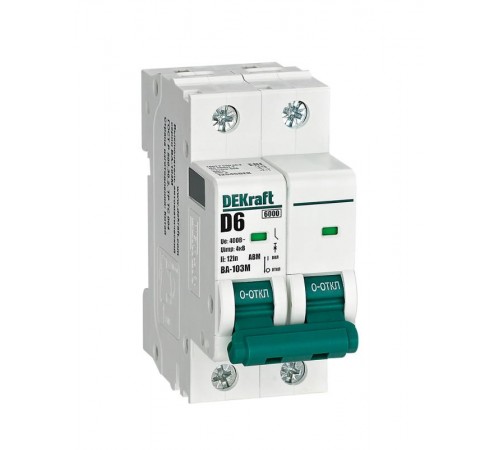 Выключатель автоматический без теплозащиты двухполюсный ВА-103М2P 6А характеристика D 6кА  12545DEK  Dekraft