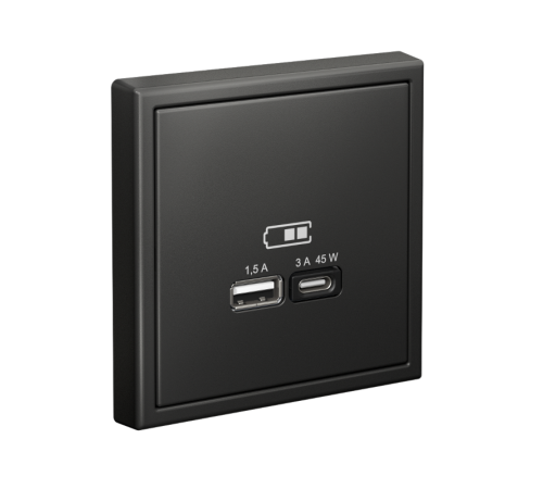 ArtGallery Базальт Розетка USB A + тип-C 45Вт высокоскор.заряд. QC, PD, механизм  GAL001429  SE