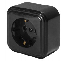 Розетка 1-местная с заземляющим контактом, 250В, 16А, IP20, PST16-21-20 (RA 16-133-Ч), черный  39690  STEKKER