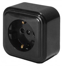 Розетка 1-местная с заземляющим контактом, 250В, 16А, IP20, PST16-21-20 (RA 16-133-Ч), черный  39690  STEKKER