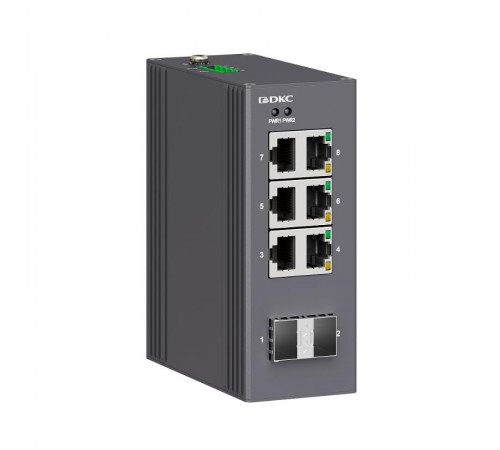 Промышленный неуправляемый коммутатор, 2100Base-X, SFP слотов: 6 10/100Base-T(X) портов RJ45,  12-48В DC/18-30В AC, с резервированием  N1000-2SFP6T