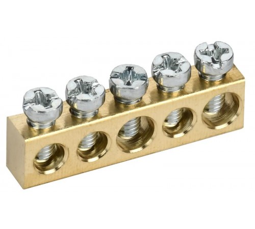 TEKFOR Шина нулевая сечение 6х9 5 отв. латунь  TF-KP00D-SN-05  IEK