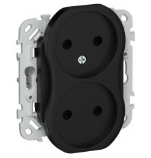 FLITE Розетка 2-ая без заземления без шторок 10А РС02-0-ФлЧ черный  FI-R20-10-K02  IEK
