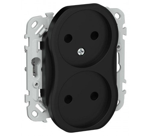 FLITE Розетка 2-ая без заземления без шторок быстрозажимные клеммы 10А РС02-1-ФлЧ черный  FI-R20-10-1-K02  IEK