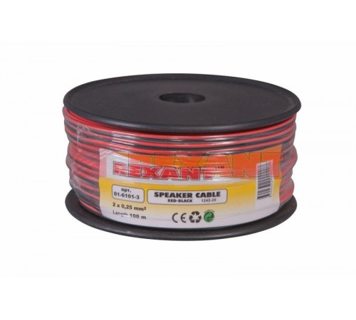 Кабель акустический 2х0,25 мм красно-черный (бухта 100 м)  01-6101-3  REXANT