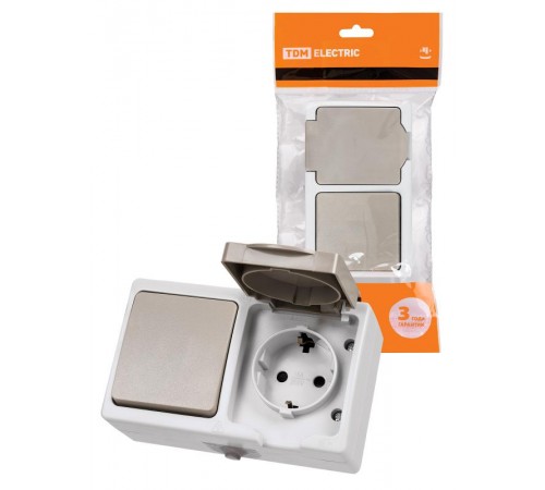 Блок комбинированный (горизонтальный) выключатель 1-кл. + розетка 2П+З с з/ш БКВР IP54 "Вуокса" TDM  SQ1803-0010  TDM