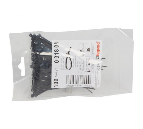 Монтажный хомут Colring - ширина 2.4 мм - длина 95 мм - упаковка 100 шт - чёрный  031800  Legrand