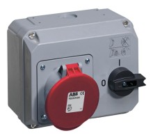 Розетка с выключателем и механической блокировкой 363MHS6, 63A, 3P+E, IP44, 6ч  2CMA167721R1000  ABB