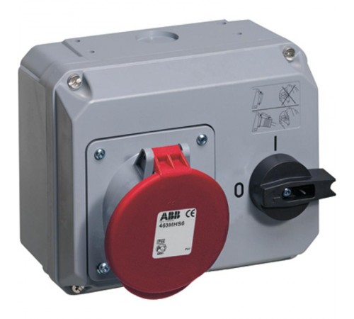 Розетка с выключателем и механической блокировкой 363MHS6, 63A, 3P+E, IP44, 6ч  2CMA167721R1000  ABB