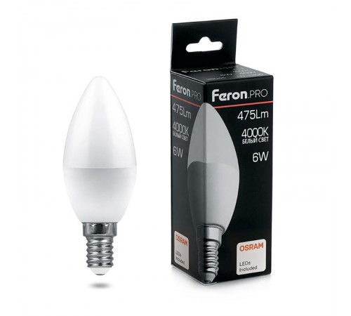 Лампа светодиодная .PRO LB-1306 Свеча E14 6W 4000K OSRAM LED  38045  Feron