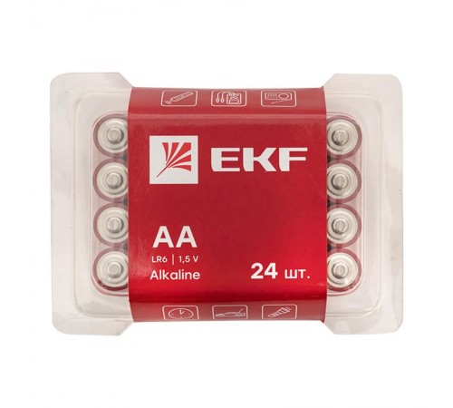 Батарейка алкалиновая типа АА(LR6) пластиковый бокс 24шт.  LR6-BOX24  EKF