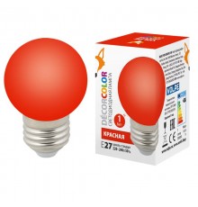 Лампа светодиодная LED-G45-1W/RED/E27/FR/С декоративная LED. "шар", матовая. Цвет красный  UL-00005646  Volpe