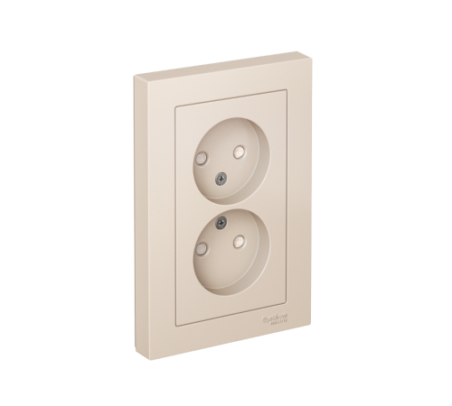 AtlasDesign Бежевый Розетка без заземления двойная, со шторками,16А, (в сборе с рамкой)  ATN000222  SE