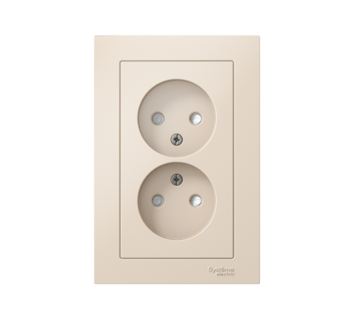 AtlasDesign Бежевый Розетка без заземления двойная, со шторками,16А, (в сборе с рамкой)  ATN000222  SE