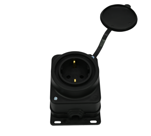 Колодка 1 гнездо 2К+З открытой установки каучуковая 16А/250В IP44 Чёрная MultiSet  MST4003BK  SE