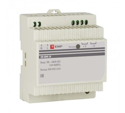 Блок питания 24В DR-60W-24 EKF PROxima  dr-60w-24  EKF