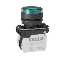 Кнопка КМЕ4611мЛ-24В-зеленый-1но+1нз-цилиндр-индикатор-IP65 291156  КЭАЗ