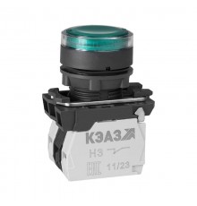 Кнопка КМЕ4611мЛ-24В-зеленый-1но+1нз-цилиндр-индикатор-IP65 291156  КЭАЗ