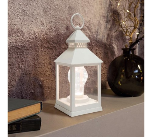 Декоративный фонарь с лампочкой, белый корпус, размер 10.5х10.5х24 см, цвет ТЕПЛЫЙ БЕЛЫЙ  513-052  NEON-NIGHT