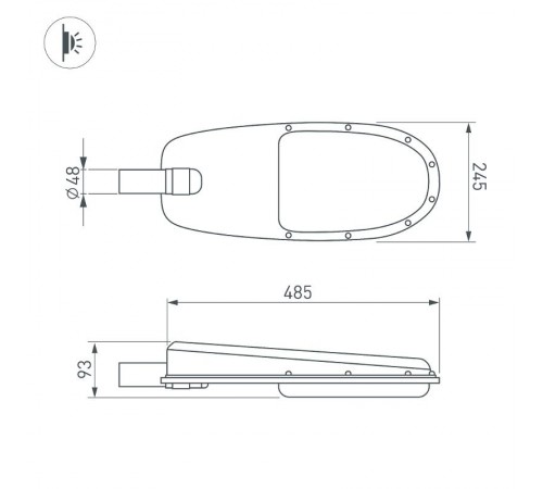 Светильник OXOR-ELFA-484х246-57W Day5000 (GR, 144x61 deg, 230V) IP65   0522499  Arlight